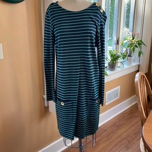 Women’s Dress Navy & Green Striped Sz Medium STS “Sale to Sable”.